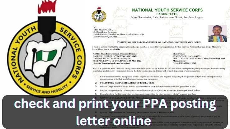 Nysc PPA Posting letter 